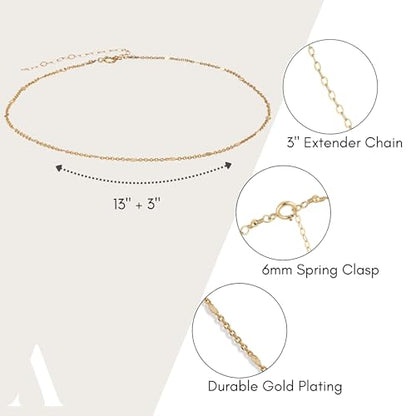 Annika Bella Choker Necklace, Gold Chain for Women, Length 13-16 Inches, Minimalist Necklaces for Women, Lace/Link/Tubes/Dotted Chain Chokers. - style: Dotted Chain