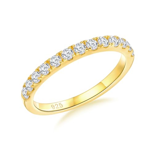 Birthstone Rings Eternity Band 925 Sterling Silver/Yellow Gold-Plated Created Gemstone Stackable Wedding Band 2.7mm Thin Half Eternity Rings for Women Size 6 to 10 - color: 04-CZ-Apr.-Yellow
