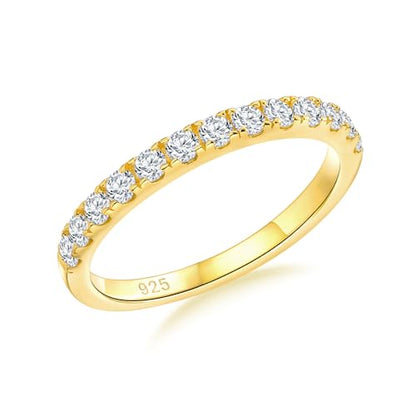 Birthstone Rings Eternity Band 925 Sterling Silver/Yellow Gold-Plated Created Gemstone Stackable Wedding Band 2.7mm Thin Half Eternity Rings for Women Size 6 to 10 - color: 04-CZ-Apr.-Yellow