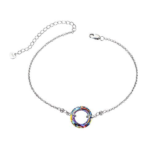 AOBOCO S925 Sterling Silver Crystal Bracelet for Women, Sparkling Circle-round Crystal Bracelet Gifts - color: Volcano