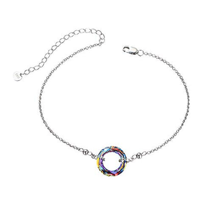 AOBOCO S925 Sterling Silver Crystal Bracelet for Women, Sparkling Circle-round Crystal Bracelet Gifts - color: Volcano