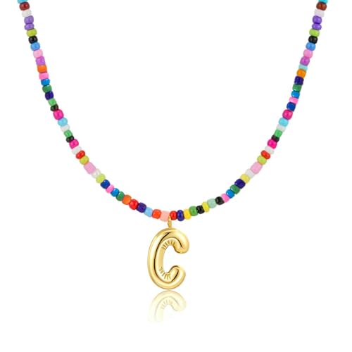 Colorful Initial Necklaces Gifts for Girls Kids Teens, 6-18 Year Old Girl Birthday Gift Teen Girl Gifts Trendy Stuff Gold Bubble Letter Pendent Necklace Jewelry - style: C