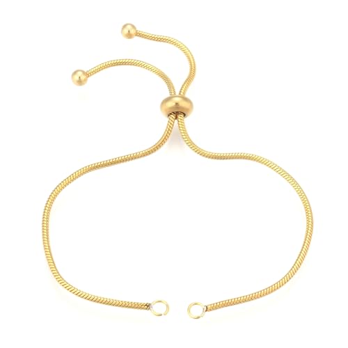 FASHEWELRY 10Pcs Adjustable Stainless Steel Snake Chains Bracelet 9" Golden Slider Bracelets Chains Tarnish Resistant Extender Box Chain with Ball End for DIY Jewelry Making - color: Golden, size: 9"