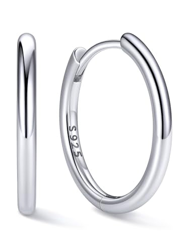 ChicSilver 925 Sterling Silver Hoop Earrings for Women Silver Huggie Hoops | Hypoallergenic 925 sterling silver hoops in 8/10/12/14/16/18/20MM, available in Gold/Silver/Rose Gold/Black. - color: Silver, size: 14mm