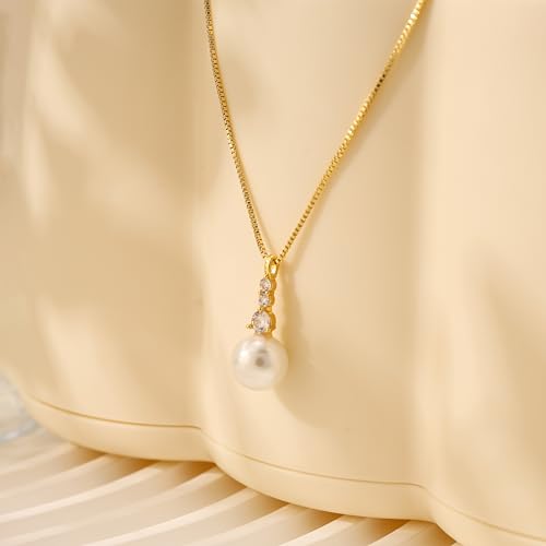 Pearl Necklaces for Women Trendy,Dainty Pearl Pendant Necklace | 14k Gold Plated Elegant Pearl Necklace,Simple Pearl Pendant,Dainty Gold Jewelry,Waterproof Summer Bridal Wedding Accessories - color: GOLD-17