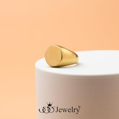 555Jewelry Stainless Steel Solid Plain High Polish Round Signet Ring for Men - color: Gold Matt