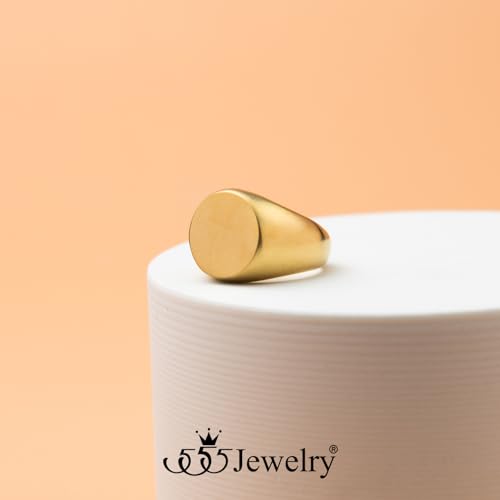 555Jewelry Stainless Steel Solid Plain High Polish Round Signet Ring for Men - color: Gold Matt