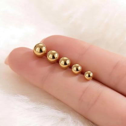 ToHeart 5 Pairs 14K Gold Silver Ball Stud Earrings for Women Studs Set | 3-7MM Studs Hypoallergenic Lightweight Small Ball Earrings Multiple Piercing Earrings Set - color: Gold