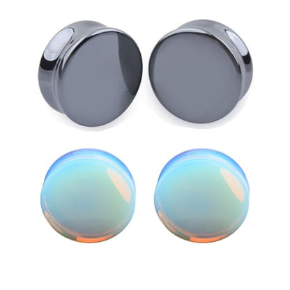 2 Pcs Opalite Organic Stone Ear Gauges Earrings Plugs Jewelry 5mm(4g) - size: 14mm(9/16")