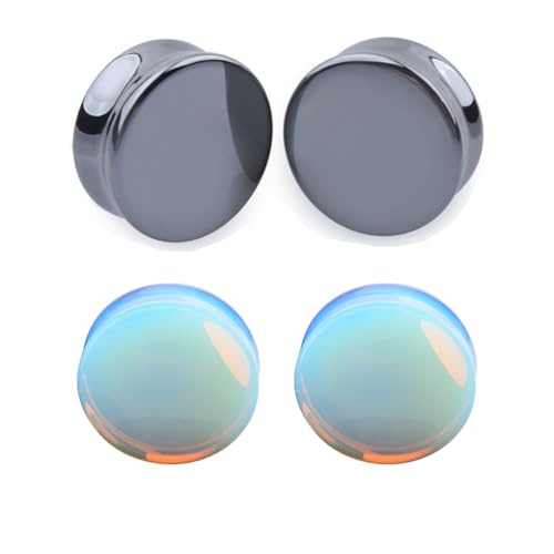 2 Pcs Opalite Organic Stone Ear Gauges Earrings Plugs Jewelry 5mm(4g) - size: 12mm(1/2")