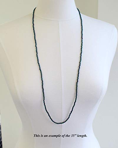 Kathy Bankston Handmade Metallic Blue Purple Seed Bead Necklace, Thin 2mm Single Strand Beaded Necklace