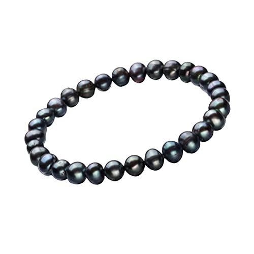 Handmade Women's Pearl Bracelet 7-8mm Freshwater Cultured Pearl Elasticated Bracelet Length 7.5In - color: Black