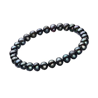 Handmade Women's Pearl Bracelet 7-8mm Freshwater Cultured Pearl Elasticated Bracelet Length 7.5In - color: Black