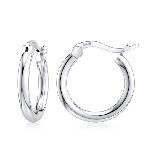 JIAYIQI Sterling Silver Hoop Earrings 18K White Gold Plated Silver Circle Endless Earrings Hoops Jewelry Lightweight Hoop Earring for Women Diameter 10,14,16,18,20,25,30,35,40,50,60mm - style: Silver-10mm