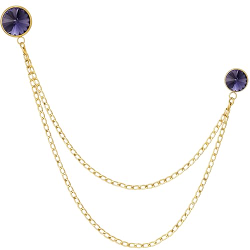 HAWSON Birthstone Brooch Pin for Men with Hanging Chain & Crystal, Mens Gold Tone Lapel Pin for Wedding/Birthday/Party Dress Suits Accessories - color: December Tanzanite