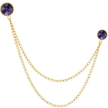 HAWSON Birthstone Brooch Pin for Men with Hanging Chain & Crystal, Mens Gold Tone Lapel Pin for Wedding/Birthday/Party Dress Suits Accessories - color: December Tanzanite