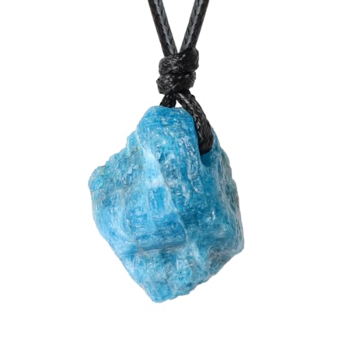 Natural Raw Crystal Necklace for Women Irregular Stone Necklaces Spiritual Gemstone Pendant with Adjustable Rope - color: A-Blue apatite