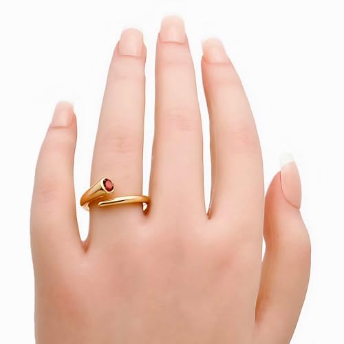 18K Gold Filled Non-Tarnish Bypass Ring for Women – Modern Open Band With Multi Gemstone Ring – Minimalist Adjustable Statement Jewelry - color: Hessonite Garnet