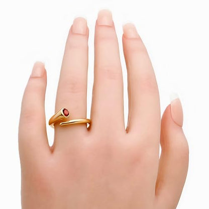 18K Gold Filled Non-Tarnish Bypass Ring for Women – Modern Open Band With Multi Gemstone Ring – Minimalist Adjustable Statement Jewelry - color: Hessonite Garnet