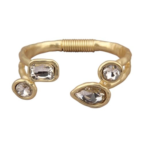 GelConnie Chunky Cuff Bangle Bracelet for Women, Statement Jewelry | Gold and Silver Tone Cuff Bangles with Resin, Crystal and Textured Accents for Party, Vacation and Dressy Looks - style: Bangle 04-Clear Crystal