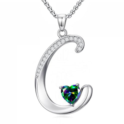 A to Z Initial Birthstone Pendant Necklaces Name Jewelry for Women | 18K White Gold Plated Personalized Alphabet Jewelry Anniversary Christmas Birthday Gifts for Wife Her Daughter Girlfriend - color: C Initial-06-Jun