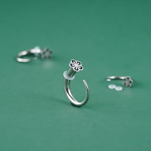 TBOSEN 18PCS Stainless Steel Stretching Kit Taper Bend Expander O-Ring Round | Flower | Heart | Cat Top Body Piercing Jewelry Set - color: Flower Top,Silver