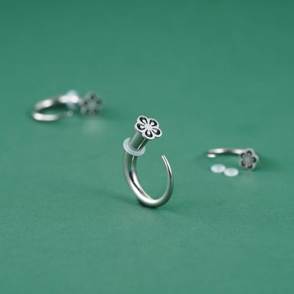 TBOSEN 18PCS Stainless Steel Stretching Kit Taper Bend Expander O-Ring Round | Flower | Heart | Cat Top Body Piercing Jewelry Set - color: Flower Top,Silver