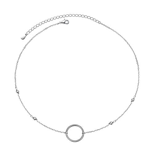 Ladytree S925 Sterling Silver Dainty Simple Choker Necklace,Rolo Chain,Adjustable 13 inches to 16 inches - style: 02_Beads Circle choker