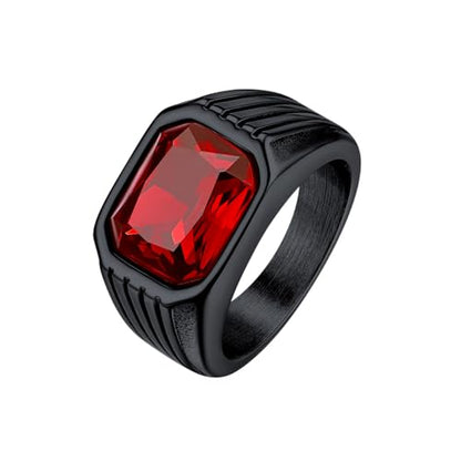 Cubic Zirconia Rings for Men Women Stainless Steel Birthstone Ring Square Cut Statement Jewelry Size 7-14 - color: Black-Ruby Stone, size: 11