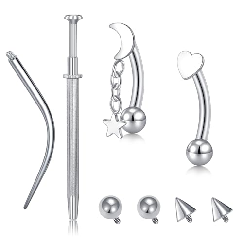 VCMART 16g Rook Earring Piercing Jewelry Stainless Steel Curved Barbell Ear Rook Daith Surface Tragus Eyebrow Rings Piercing Jewelry Vertical Labret Lip Jewelry Small Belly Button Ring for Women Men - color: 3 -silver