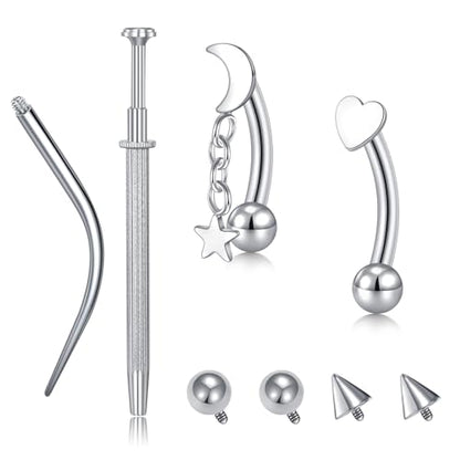 VCMART 16g Rook Earring Piercing Jewelry Stainless Steel Curved Barbell Ear Rook Daith Surface Tragus Eyebrow Rings Piercing Jewelry Vertical Labret Lip Jewelry Small Belly Button Ring for Women Men - color: 3 -silver