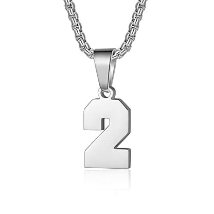 Susook Number Necklace for Boy Black Athletes Number Stainless Steel Chain 00-99 Number Charm Pendant Personalized Sports Jewelry for Men Basketball Baseball Football - color: Silver, style: 2.