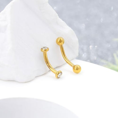 2 Pcs 14k Gold Filled Eyebrow Rings, 16G Threaded Rook Piercing Jewelry, Surgical Steel Vertical Lip Labret Belly Tongue Ring Daith Earring Curved Barbells - color: 8mm-2pcs Inlaid CZ