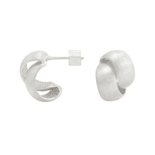 RENAIZ Dainty Lightweight Hoop & Stud Earrings for Women – 14K Gold Plated & Rhodium Plated, Minimalist Geometric Hypoallergenic Jewelry, Tiny Dainty Everyday Studs and Hoops - color: White Gold, style: Matt Brushed