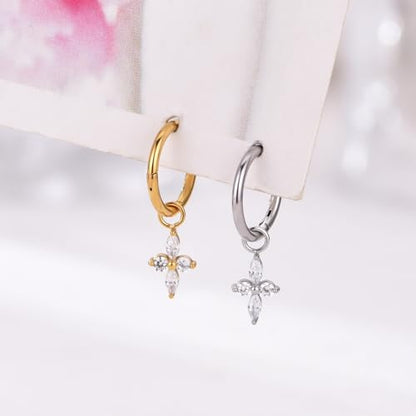 Ourania 16G Gold Stainless Steel Zircon Dangle Huggie Hoop Rook Piercing Helix Hoop Earring Tragus Hoop Cartilage Piercing for Women - color: Flower Gold 2PCS, size: 1.2*8mm 2pcs