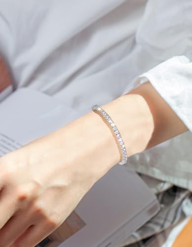 KRKCLIFE Tennis Bracelets for Women Men 14K Gold Plated Hypoallergenic | Classic Round AAAAA Cubic Zirconia 3/4/5mm Width,Elegant Jewelry Anniversary Birthday Gifts for Women Him Wife Mom 6.5-8 Inch - color: White Gold