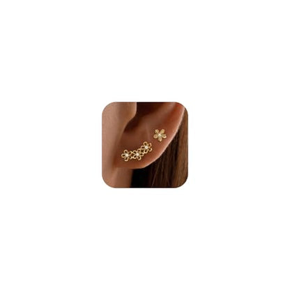 Star 14K Gold Plated Ear Cuff Earrings for Women Non Piercing, Dainty Silver Plated Clip on Cartilage Ear Cuff Non Pierced Trendy CZ Northstar Starburst Sparkling Climber Clawer Earring Jewelry - style: Flower Cluster-4