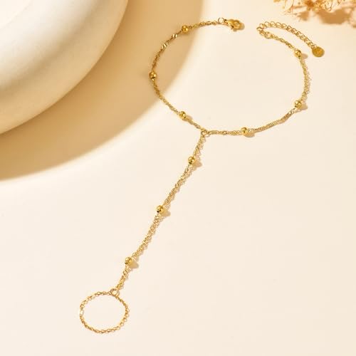 Dainty Gold Adjustable Barefoot Anklet Jewelry for Vacation Wear - color: Twisted String Beads-GD
