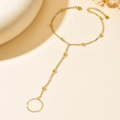 Dainty Gold Adjustable Barefoot Anklet Jewelry for Vacation Wear - color: Twisted String Beads-GD