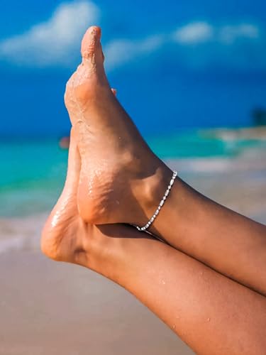 Richsteel Anklets for Women Cuban/Figaro/Spiga Wheat Chain Stainless Steel/18K Gold Plated Ankle Bracelet Beach Waterproof Foot Jewelry - color: Silver-Ball/Long Beaded Anklet