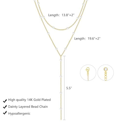LULII Gold Necklace for Women Trendy Lariat Y Necklace Dainty 14k Gold Plated/Silver Long Necklaces for Women Layered Beaded Drop Necklaces Simple Y-Shaped Chain Jewelry Gifts - color: Y Layered Pearl Necklace-Gold