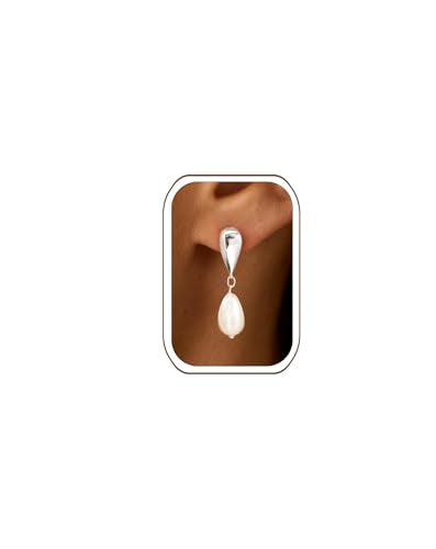 LLWOM Earrings for Women - 14K Gold Plated CZ Teardrop Dangle Earrings | Dangling Earrings for Women Trendy, Hypoallergenic Jewelry Gift for Wedding/Party/Prom/Daily, Elegant Drop Earring Stud - color: Silver Pearl Teardrop
