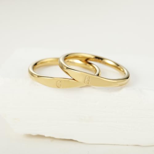 Gold Initial Rings for Women Non Tarnish Thumb Rings for Teen Girls 14K Gold plated for Women - color: H