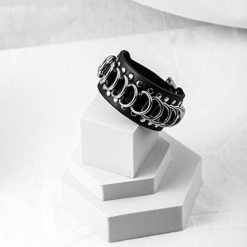 Eigso Punk Leather Studded Rock Bracelet for Men Women Gothic Rivets Y2K Black Wristband for Man Woman - color: Black 2 Pcs