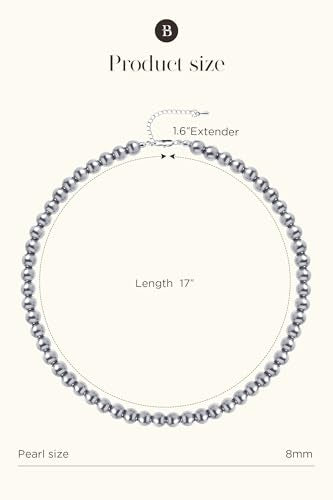 BABEYOND Round Imitation Pearl Necklace Wedding Pearl Necklace for Brides - color: Grey, size: 8mm