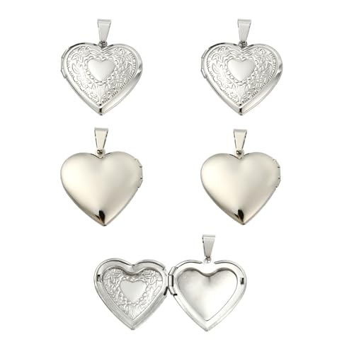 5-6Pcs Heart Locket Charms for Jewelry Making Stainless Steel Photo Charms for Necklaces Bracelets Earring Keychains DIY Supplies - color: Silver