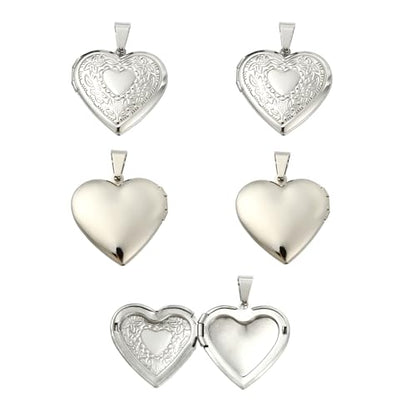 5-6Pcs Heart Locket Charms for Jewelry Making Stainless Steel Photo Charms for Necklaces Bracelets Earring Keychains DIY Supplies - color: Silver