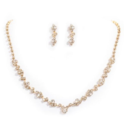 Unicra Bride Crystal Necklace Earrings Set Bridal Wedding Jewelry Sets Rhinestone Choker Necklace Costume Jewelry Set for Women and Brides - color: Gold Necklace Earrings