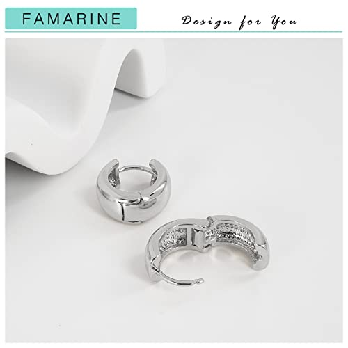 FAMARINE Chunky Thick Hoop Earrings for Women Gold Hoops Huggie Earrings for Men Gift - color: 0.7" Hoop silver
