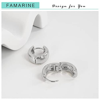 FAMARINE Chunky Thick Hoop Earrings for Women Gold Hoops Huggie Earrings for Men Gift - color: 0.7" Hoop silver